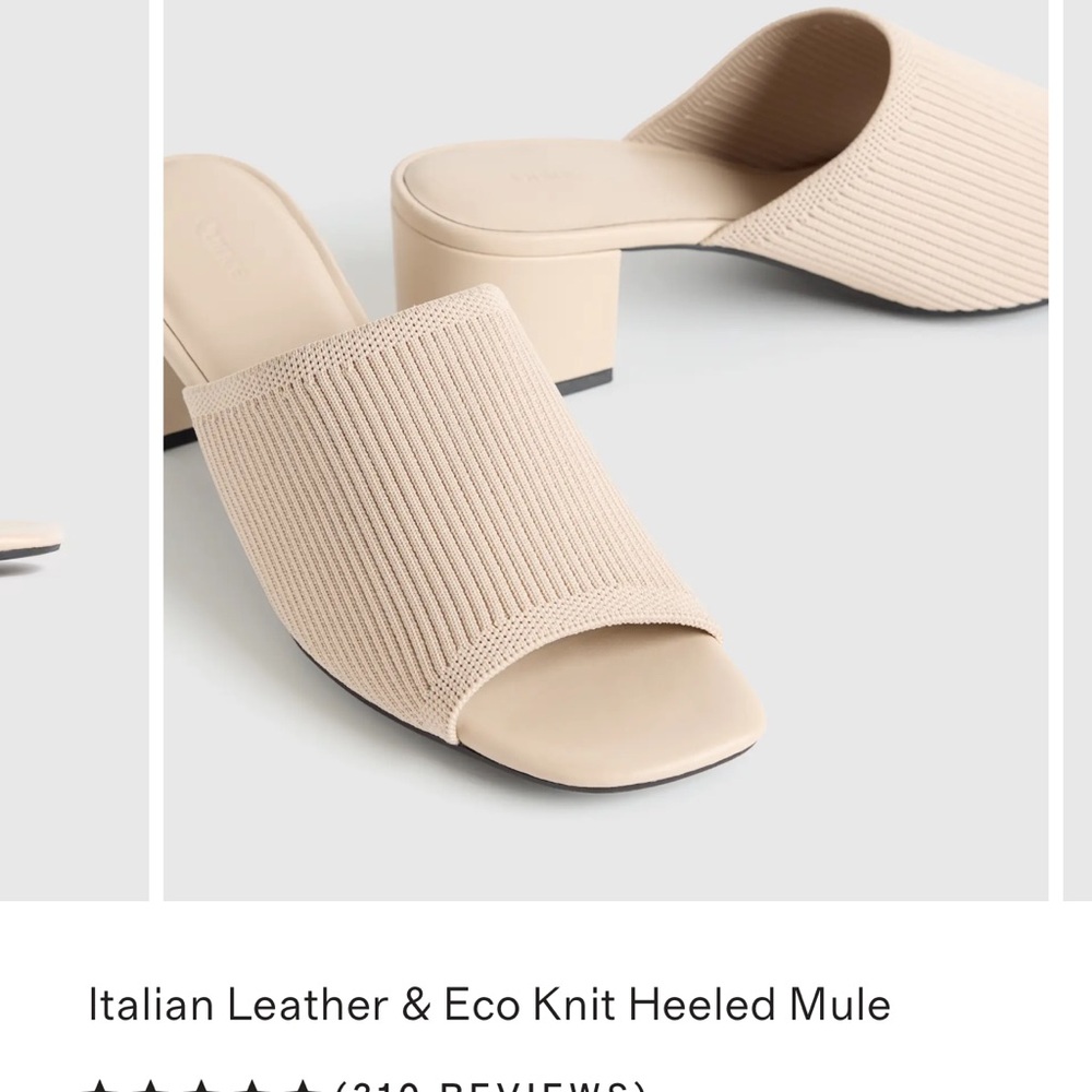 Quince Women Italian Leather & Eco Knit Heeled Mule Almond Ivory Shoes 6